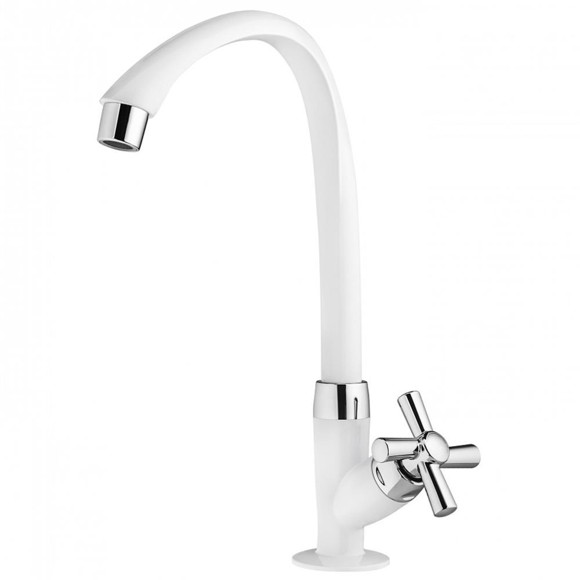 Imagen de CANILLA COCINA BLANCA/CROMO PLAST. ALTA DE MESA 1/2" CROSS