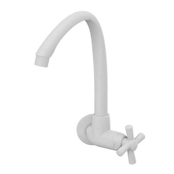 Imagen de CANILLA COCINA BLANCA PLASTICA ALTA P/PARED 1/2-3/4" CROSS