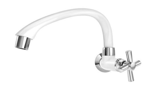 Imagen de CANILLA COCINA BCA/CROMO PLAST. BAJA P/PARED 1/2-3/4"CROSS