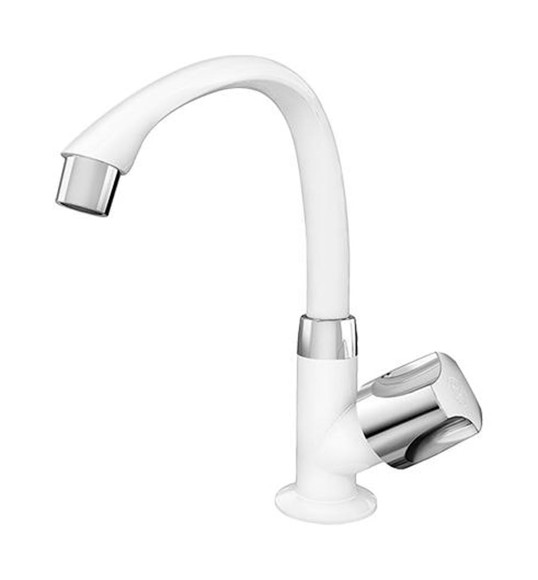 Imagen de CANILLA BAÑO BLANCA/CROMADA PLASTICA ALTA P/MESA 1/2" ORBE
