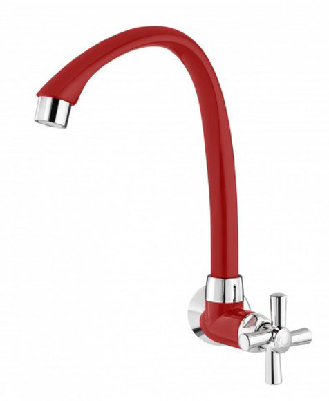 Imagen de CANILLA COCINA ROJA/CROM PLAST. ALTA P/PARED 1/2-3/4"CROSS