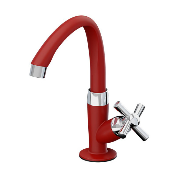 Imagen de CANILLA BAÑO ROJA/CROMADA PLASTICA BAJA DE MESA 1/2" CROSS