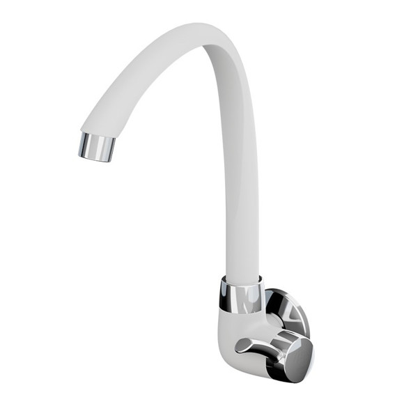 Imagen de CANILLA COCINA BLANCA PLASTICA ALTA DE PARED 1/2" LINEA