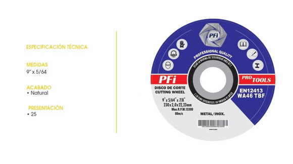 Imagen de DISCO CORTE FINO PLANO 7/8 METAL/INOX 9"X5/64
