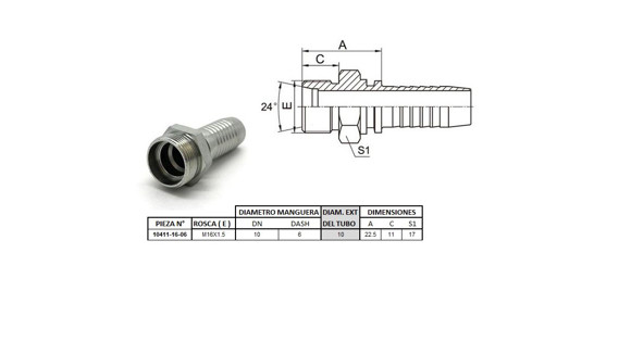 Imagen de MACHO RECTO M16 X 1,5-10 06 3/8'' (MULTI ASIENTO)
