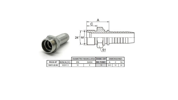 Imagen de MACHO RECTO M22 X 1,5-15 06 3/8'' (MULTI ASIENTO)