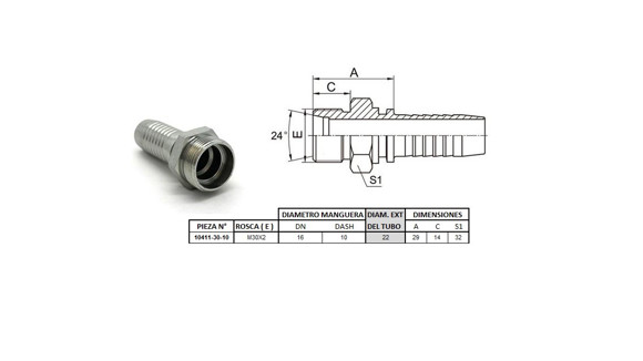 Imagen de MACHO RECTO M30 X 2,0-22 10 5/8'' (MULTI ASIENTO)