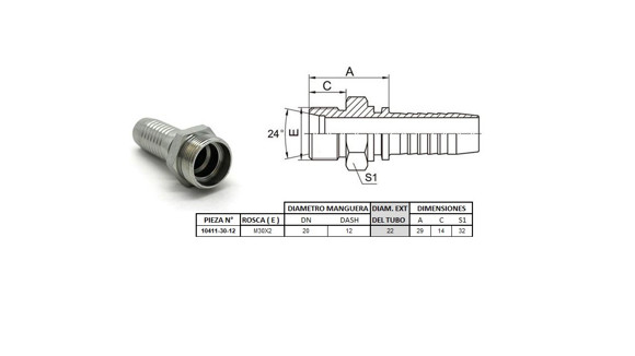 Imagen de MACHO RECTO M30 X 2,0-22 12 3/4'' (MULTI ASIENTO)