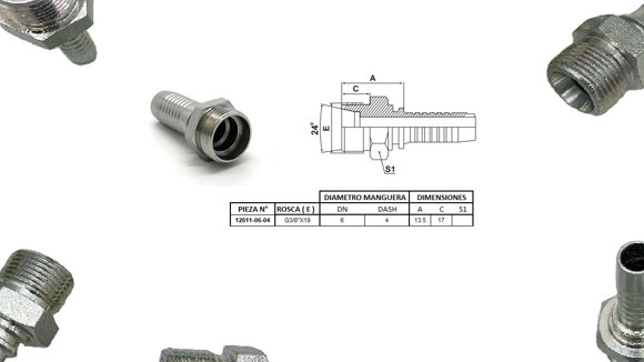 Imagen de MACHO RECTO 3/8'' BSP X 19F 04 MANG.1/4''