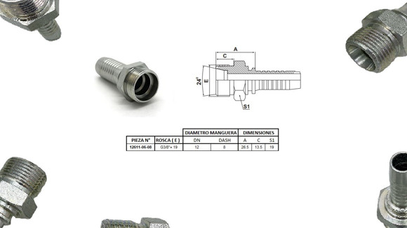 Imagen de MACHO RECTO 3/8'' BSP X 19F 08 MANG.1/2''