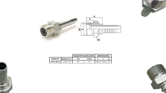 Imagen de MACHO RECTO 13/16"ORFS X 16F 10 MANG. 5/8" PLANO C/ORRING