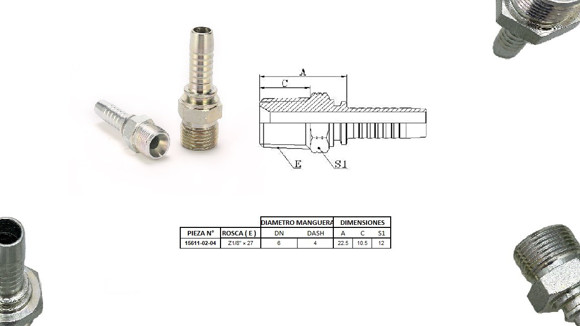 Imagen de MACHO RECTO 1/8" NPT X 27F 04 MANG.1/4" CONICO
