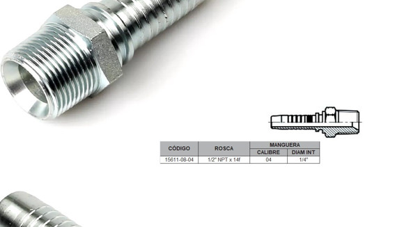 Imagen de MACHO RECTO 1/2" NPT X 14F 04 MANG. 1/4" CONICO