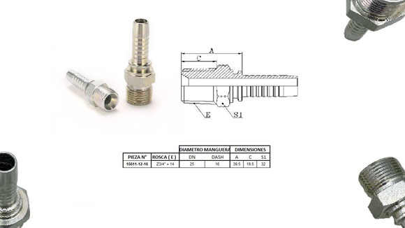 Imagen de MACHO RECTO 3/4" NPT X 14F 16 MANG. 1" CONICO