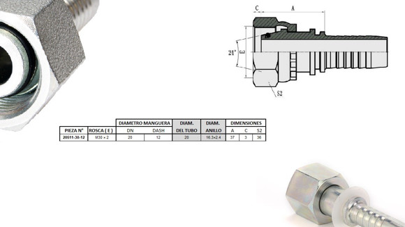 Imagen de HEMBRA RECTO M30 X 2,0-20 12 3/4'' DKO