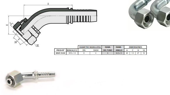 Imagen de HEMBRA CURVO 45° M14 X 1,5-06 04 1/4'' DKO