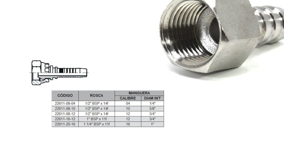 Imagen de HEMBRA RECTO 1.1/4" BSP X 11F 16 MANG.1" CONICO