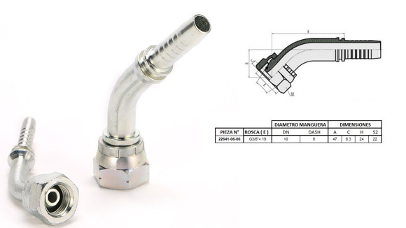 Imagen de HEMBRA CURVA 45° 3/8'' BSP X 19F 06 MANG.3/8''