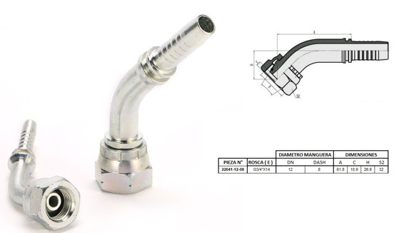 Imagen de HEMBRA CURVA 45° 3/4'' BSP X 14F 08 MANG.1/2''