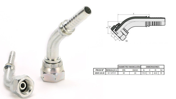 Imagen de HEMBRA CURVA 45° 1.1/2'' BSP X 11F 24 MANG.1.1/2''