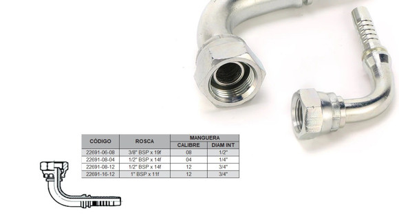Imagen de HEMBRA CODO 90° 1/2" BSP X 14F 04 MANG.1/4" CONICO