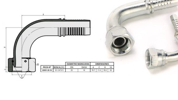 Imagen de HEMBRA CODO 90° 1.1/4" BSP X 11F 16 MANG.1" CONICO