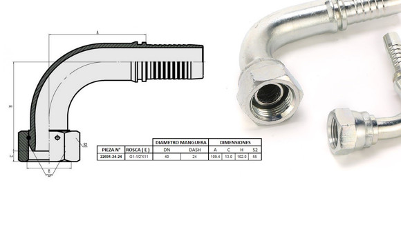 Imagen de HEMBRA CODO 90° 1.1/2" BSP X 11F 24 MANG.1.1/2" CONICO