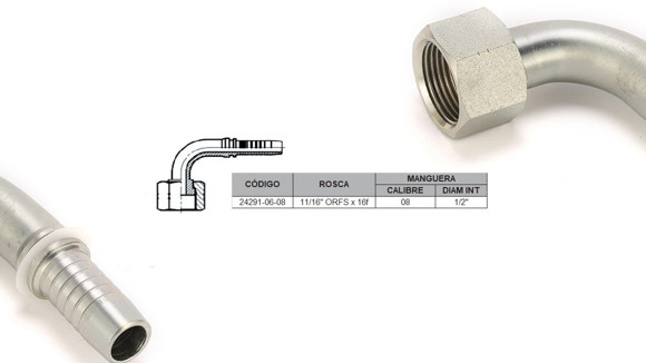 Imagen de HEMB CODO 90° 11/16" ORFS X 16F 08 MANG.1/2" PLANO C/ORING