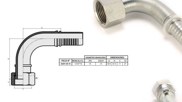 Imagen de HEMB CODO 90° 13/16" ORFS x 16F 10 MANG.5/8" PLANO C/ORING