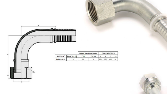 Imagen de HEMB CODO 90° 1" ORFS X 14F 12 MANG.3/4" PLANO C/ORRING