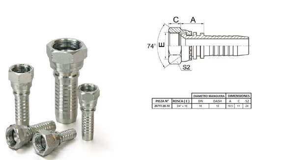 Imagen de HEMBRA RECTO JIC 3/4" UNF X 16F 10 MANG.5/8"
