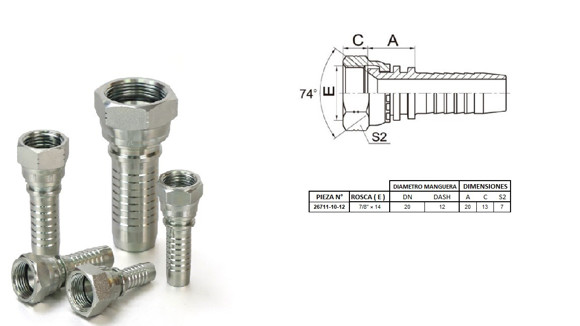 Imagen de HEMBRA RECTO JIC 7/8" UN X 14F 12 MANG.3/4"