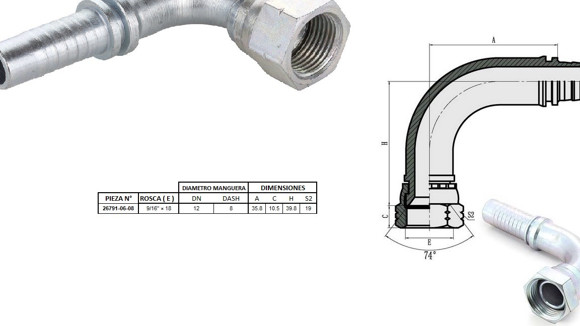 Imagen de HEMBRA CODO 90° JIC 9/16" UNF X 18F 08 MANG.1/2"