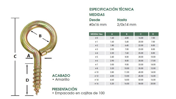 Imagen de PITON TIPO OJO/CERRADO 4,6X14X50X16MM AMARILLO