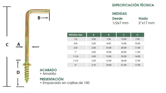 Imagen de PITON TIPO L 1" 2,5X10X25X11MM AMARILLO