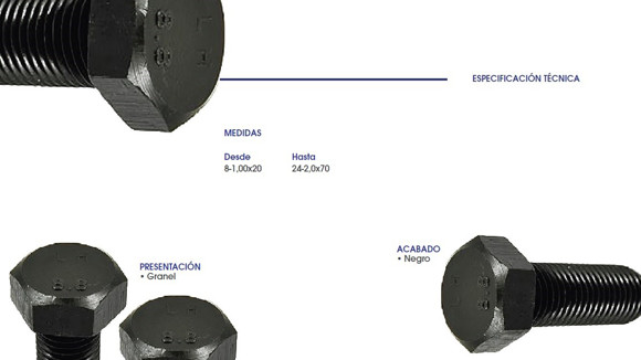 Imagen de TORNILLO HEX.8.8 R/FINA ENTERA M10X1X20 NEGRO