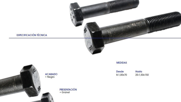 Imagen de TORNILLO HEX.8.8 R/FINA ENTERA M18X1,5X150 NEGRO