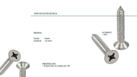 Imagen de TORNILLO CABEZA FREZ. PHS ROSCA CHAPA 14X1.1/2 ZINC(6,3MM)
