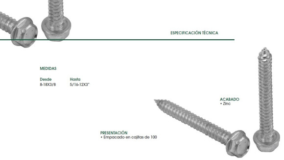 Imagen de TORNILLO PARA CHAPA C/HEXAG.S/ARANDELA 5/16X2 ZINCADO