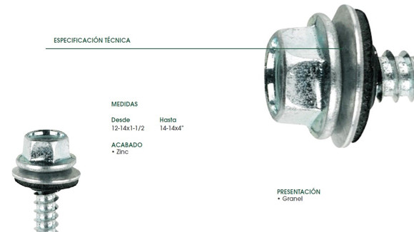 Imagen de TORNILLO C/HEX C/ARAND.Y GOMA SELL.(T2) 14X1.1/2 ZC(6,3MM)