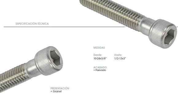 Imagen de TORNILLO ALLEN CABEZA CILINDR.INOX 304 1/2X1.1/4 PASIVADO