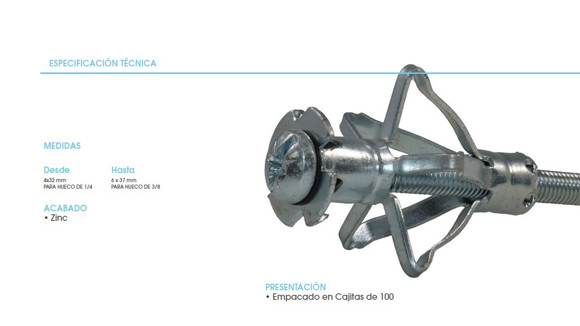 Imagen de TACO P/PARED HUECA M4X32 P/HUECO DE 1/4" COLOR ZINC