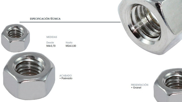 Imagen de TUERCA HEX INOX A2 DIN 934 M10X1.5 PASIVADO