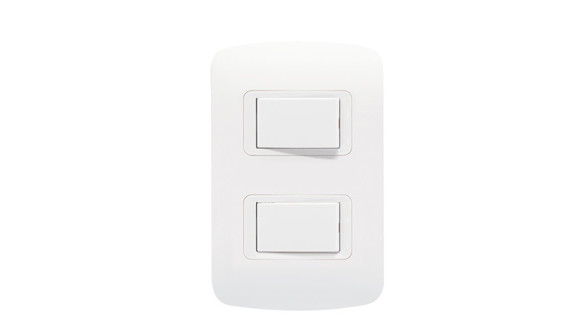 Imagen de CONJUNTO PLAQUETA/2 INTERRUPTORES UNIPOLARES BLANCO