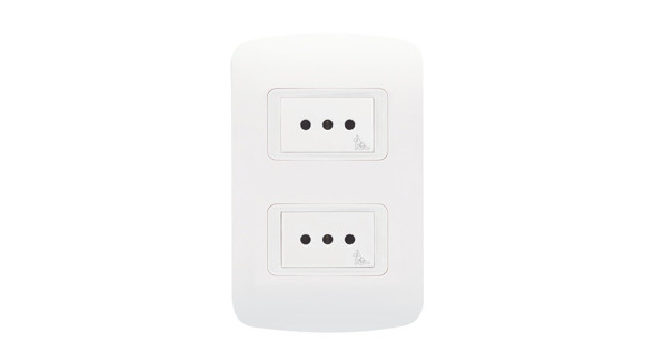 Imagen de CONJUNTO PLAQUETA/2 TOMAS 3 EN LINEA C/SEGURO BLANCO