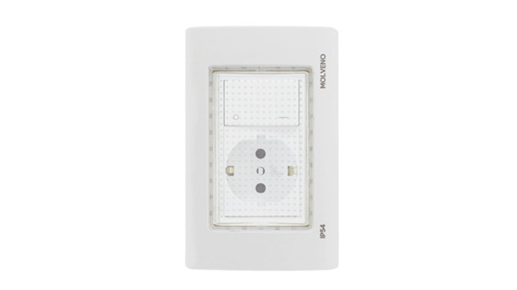 Imagen de CONJUNTO PLAQUETA IP54/INTERR. BIPOLAR/TOMA SCHUKO BLANCO