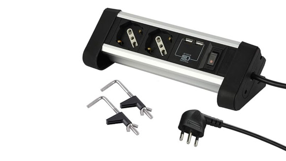Imagen de ALARGUE ESCRITORIO ALUMINIO 2MT C/INT 2 SCHUKO + 2USB
