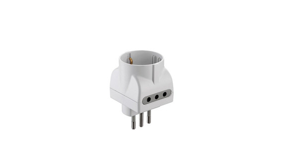 Imagen de ADAPTADOR BLANCO TRES EN LINEA A SCHUKO + 2 TRES EN LINEA