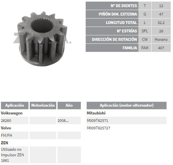 Imagen de PIÑON DE ARRANQUE VW 26260/VOLVO FM/FH (ZEN)