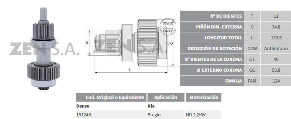 Imagen de BENDIX DE ARRANQUE KIA PREGIO (ZEN)